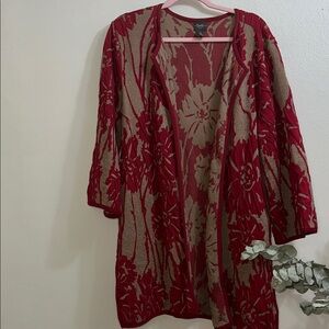 Chico's Travelers Collection Red and Tan Cardigan